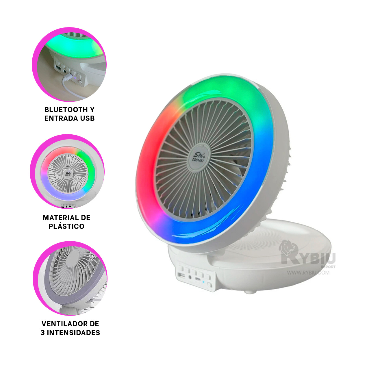 PARLANTE PORTATIL RYBIU TE29439 VENTILADOR COLOR BLANCO + REGALO AGENDITA - 3