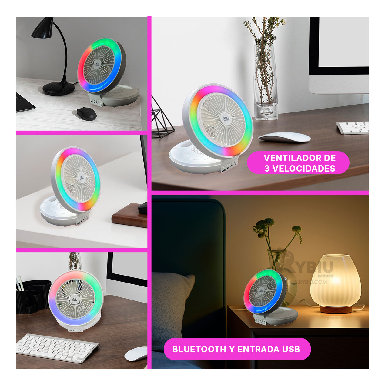 PARLANTE PORTATIL RYBIU TE29439 VENTILADOR COLOR BLANCO + REGALO AGENDITA - 4