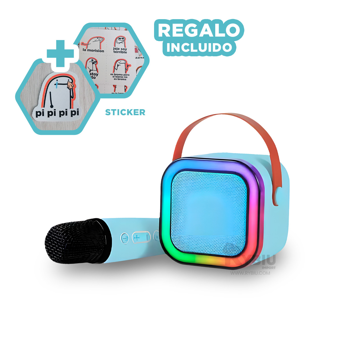 PARLANTE BLUETOOTH RYBIU K12 MINI ALTAVOZ MICROFONO CELESTE + REGALO LIGAS PEINAR - 1