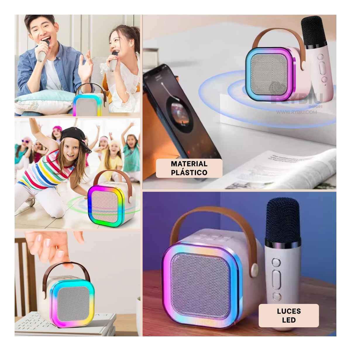 ALTAVOZ RYBIU K12 MINI FUNCIONAL EN COLOR BEIGE + BANDERITAS ADHESIVAS - 4