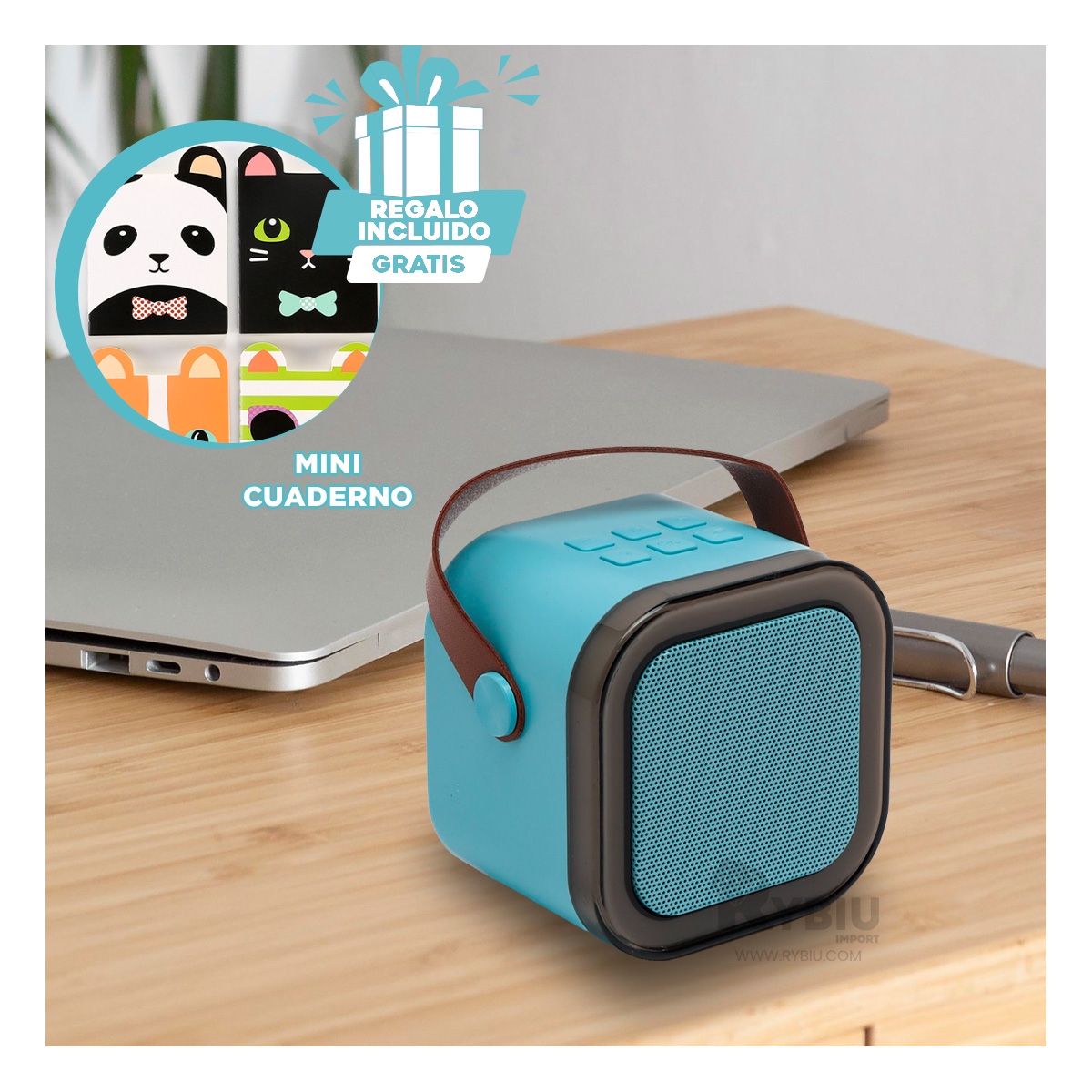 PARLANTE BLUETOOTH RYBIU K12 MINI BOCINA COLOR CELESTE + REGALO AGENDITA - 1