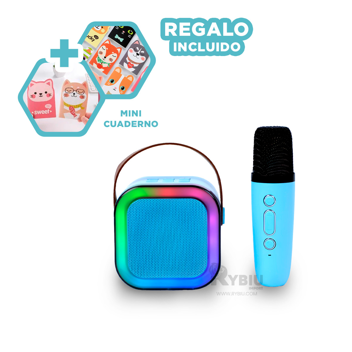 PARLANTE BLUETOOTH RYBIU K12 MINI BOCINA COLOR CELESTE + REGALO AGENDITA - 4