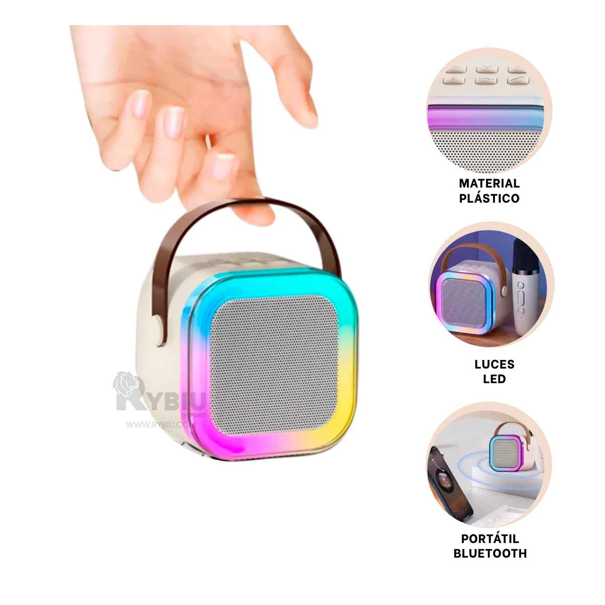 PARLANTE RYBIU K12 MINI VERSATIL EN COLOR BEIGE + PAPEL REGALO - 2