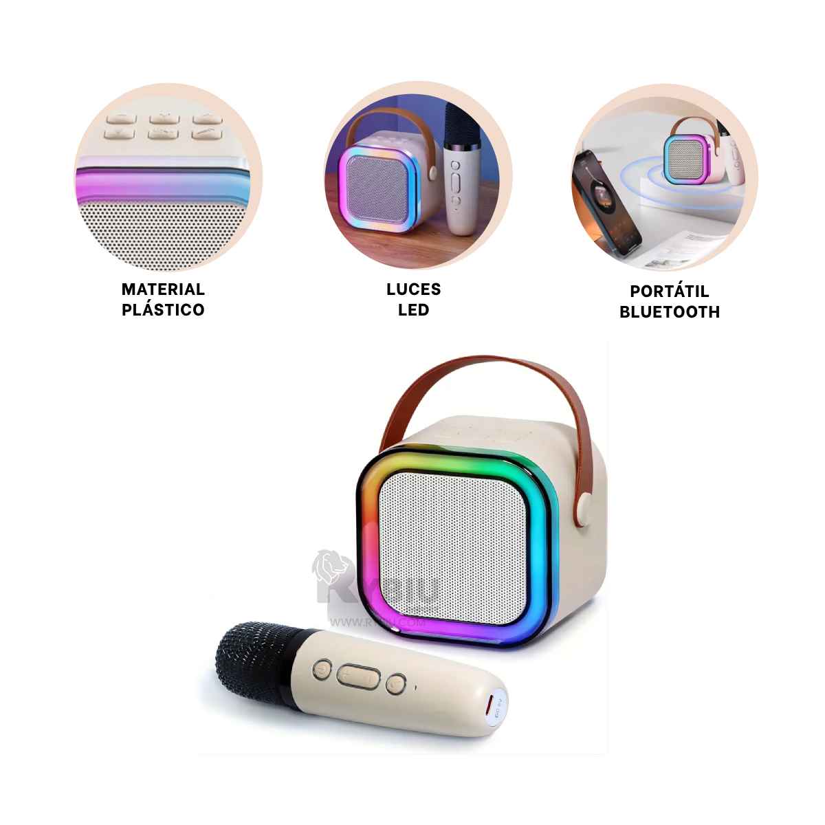 PARLANTE RYBIU K12 MINI VERSATIL EN COLOR BEIGE + PAPEL REGALO - 3