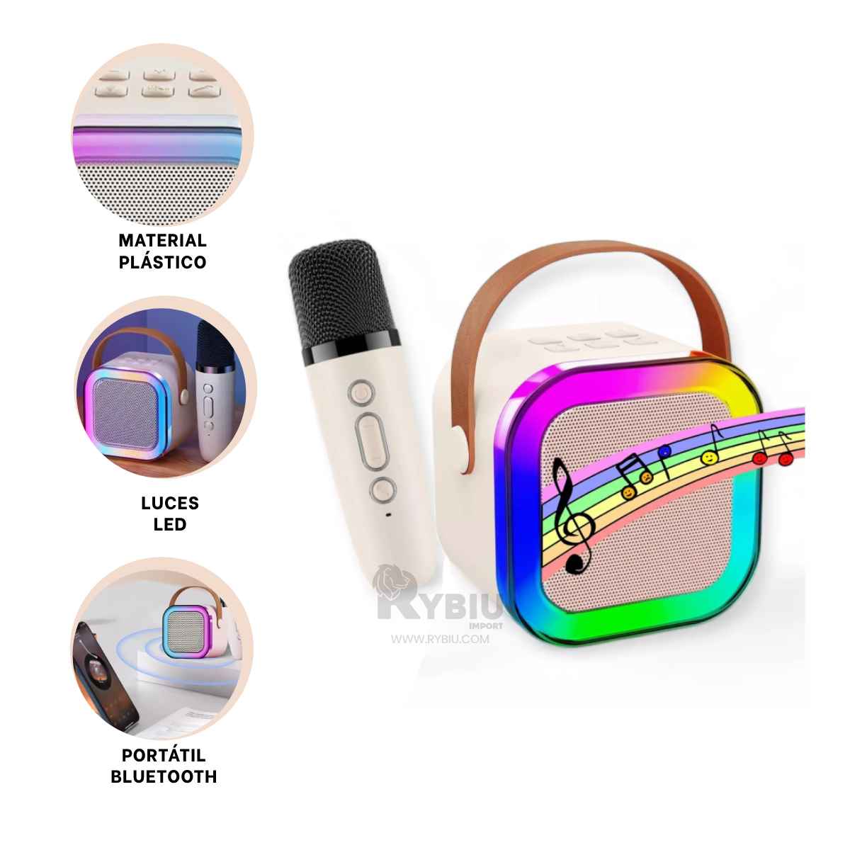 PARLANTE RYBIU K12 MINI VERSATIL EN COLOR BEIGE + PAPEL REGALO - 4