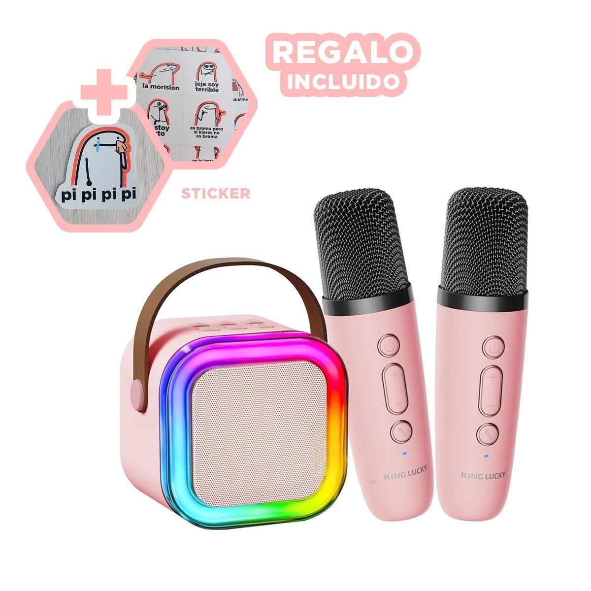 PARLANTE RYBIU K12 MINI BORDES LUCES COLOR ROSADO + REGALO STICKERS - 1