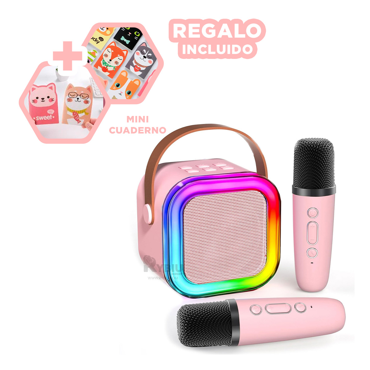 PARLANTE RYBIU K12 MINI PORTATIL BOCINA COLOR ROSADO + REGALO AGENDITA - 3