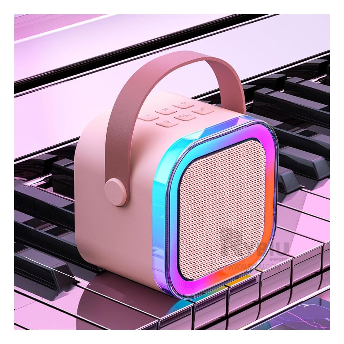 PARLANTE RYBIU K12 MINI BOCINA MICROFONO COLOR ROSADO + GIFT STICKERS - 1