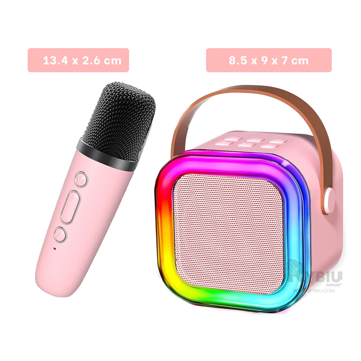 PARLANTE RYBIU K12 MINI BOCINA MICROFONO COLOR ROSADO + GIFT STICKERS - 5
