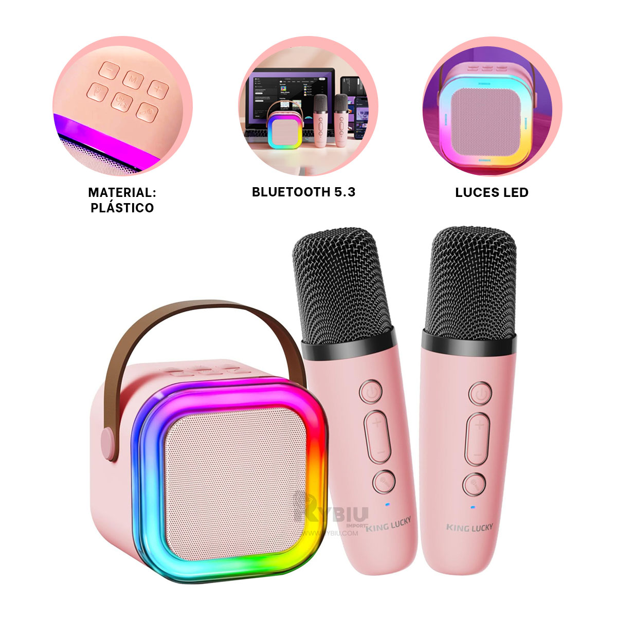 PARLANTE RYBIU K12 MINI BOCINA PORTABLE MODERNO COLOR ROSADO + REGALO STICKERS - 2