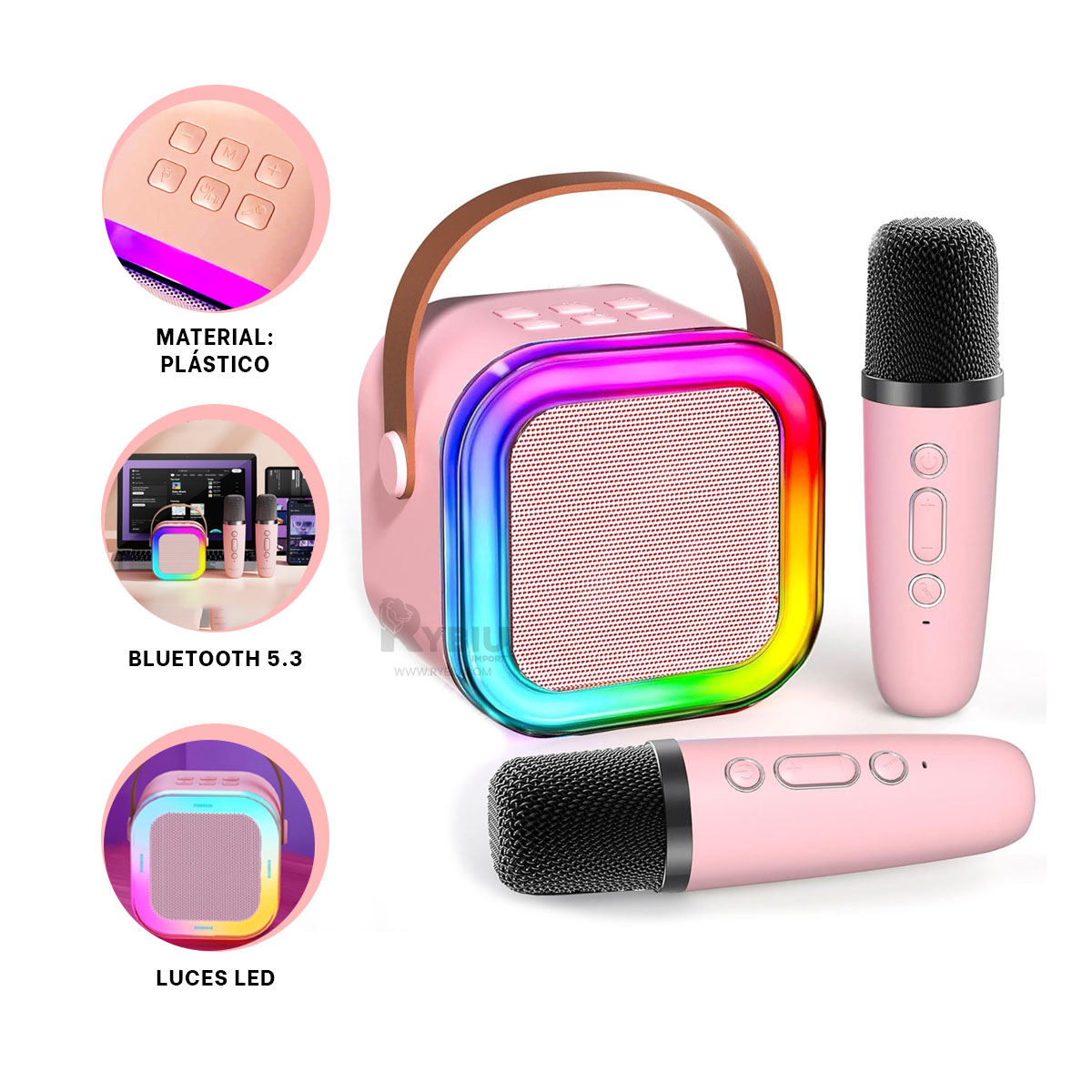 PARLANTE RYBIU K12 MINI BOCINA PORTABLE MODERNO COLOR ROSADO + REGALO STICKERS - 3
