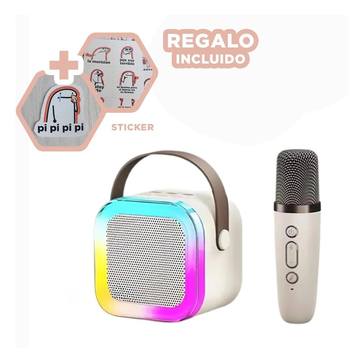 PARLANTE RYBIU K12 MINI KARAOKE EN COLOR BEIGE + REGALO STICKERS - 1