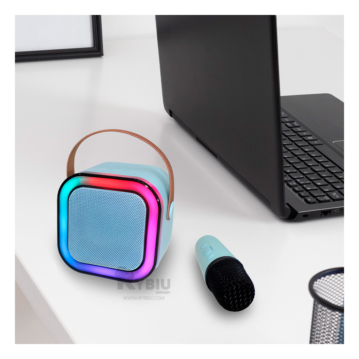 PARLANTE BLUETOOTH RYBIU K12 MINI DIFUSOR SONIDO POTENTE CELESTE + BANDERITAS ADHESIVAS - 4