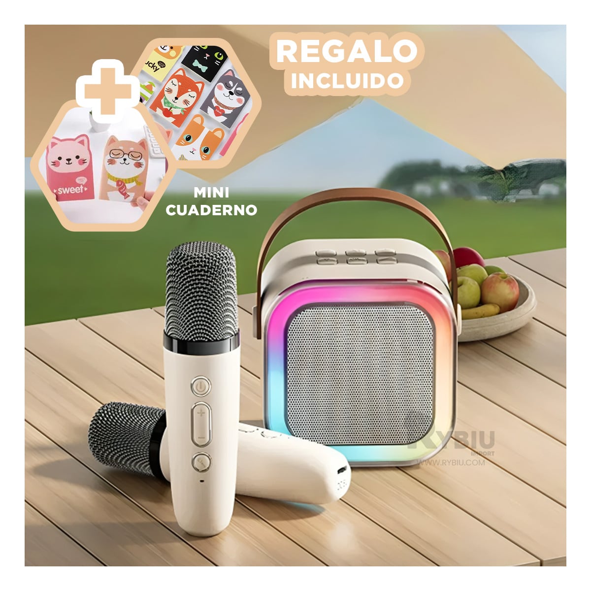 BOCINA RYBIU K12 MINI PORTATIL COLOR BEIGE + ENVOLTORIO REGALO - 1