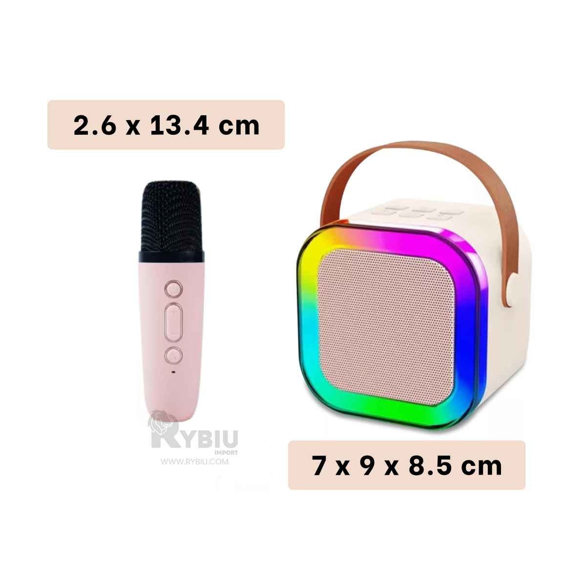 BOCINA CON MICROFONO RYBIU K12 MINI INALAMBRICO BEIGE + REGALO STICKERS - 5