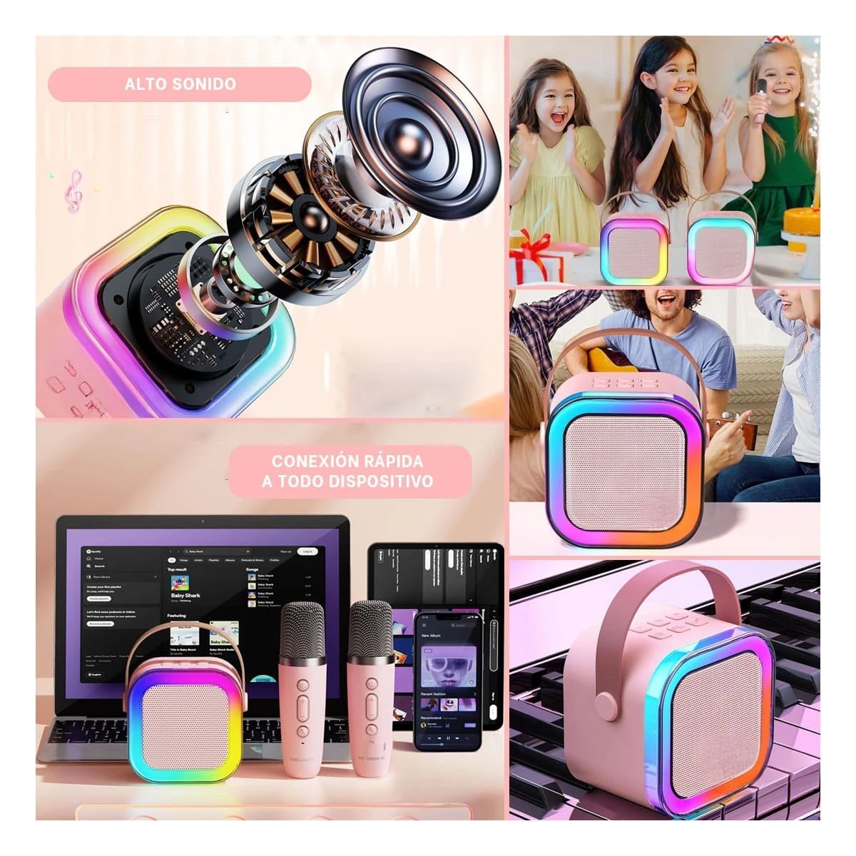 PARLANTE BLUETOOTH RYBIU K12 MINI MICROFONO COLOR ROSADO - 5