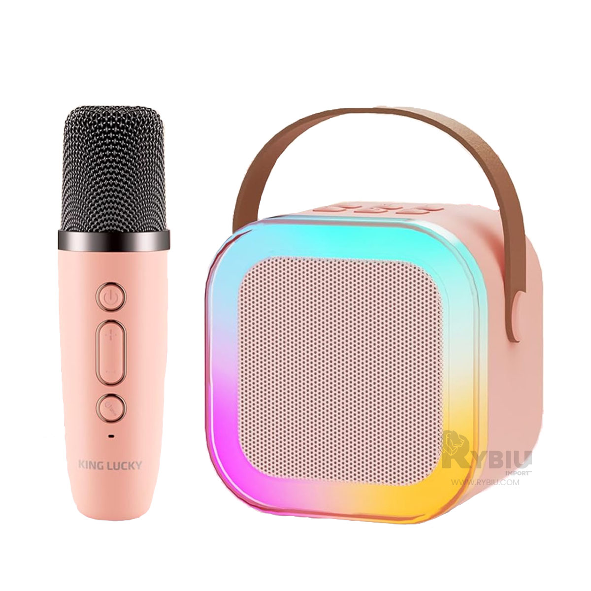 PARLANTE RYBIU K12 MINI ALTAVOZ MICROFONO ROSADO + REGALO LIGAS PEINAR - 4