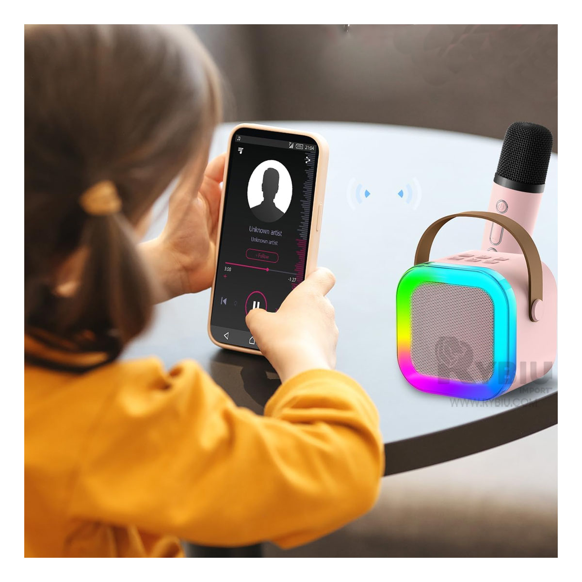 PARLANTE BLUETOOTH RYBIU K12 MINI COLOR ROSADO + PAPEL REGALO - 1
