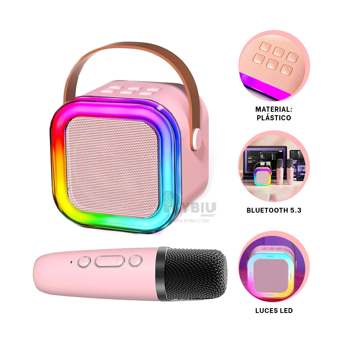 PARLANTE BLUETOOTH RYBIU K12 MINI COLOR ROSADO + PAPEL REGALO - 3