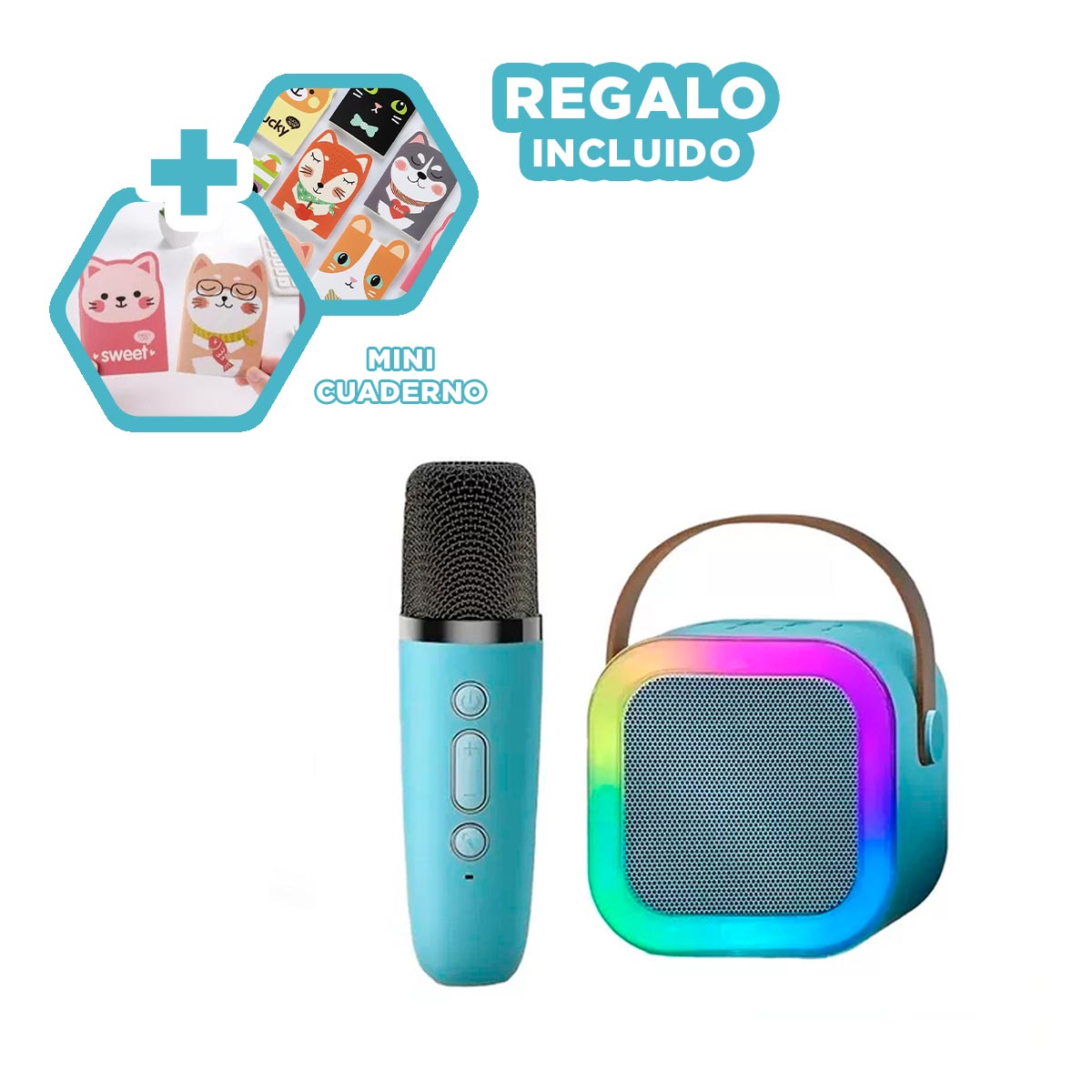 PARLANTE BLUETOOTH RYBIU K12 MINI VERSATIL COLOR CELESTE + REGALO AGENDITA - 1