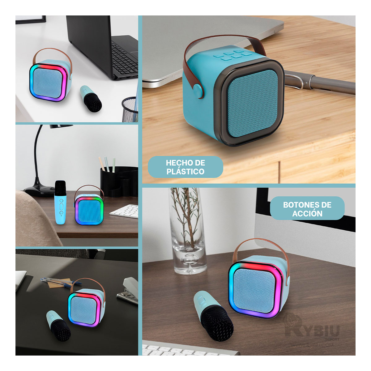 PARLANTE BLUETOOTH RYBIU K12 MINI BOCINA MUSICAL COLOR CELESTE + ENVOLTORIO REGALO - 1