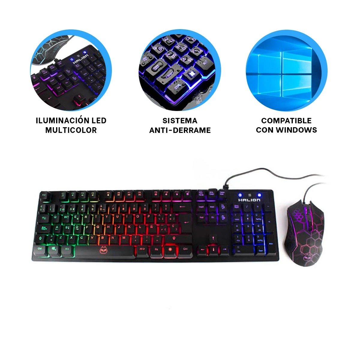TECLADO RYBIU CON MOUSE Y LUCES MODELO HA855C HA-855C KIT - 3