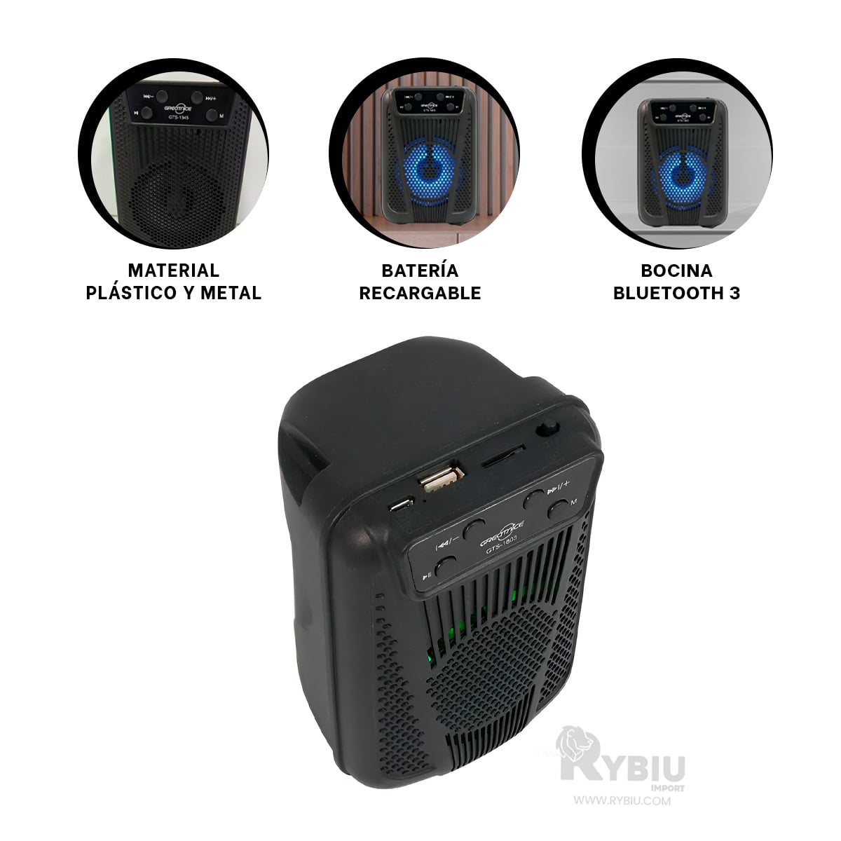 PARLANTE RYBIU GTS-1803 POTENCIA VARIADA COLOR NEGRO + PAPEL REGALO - 4