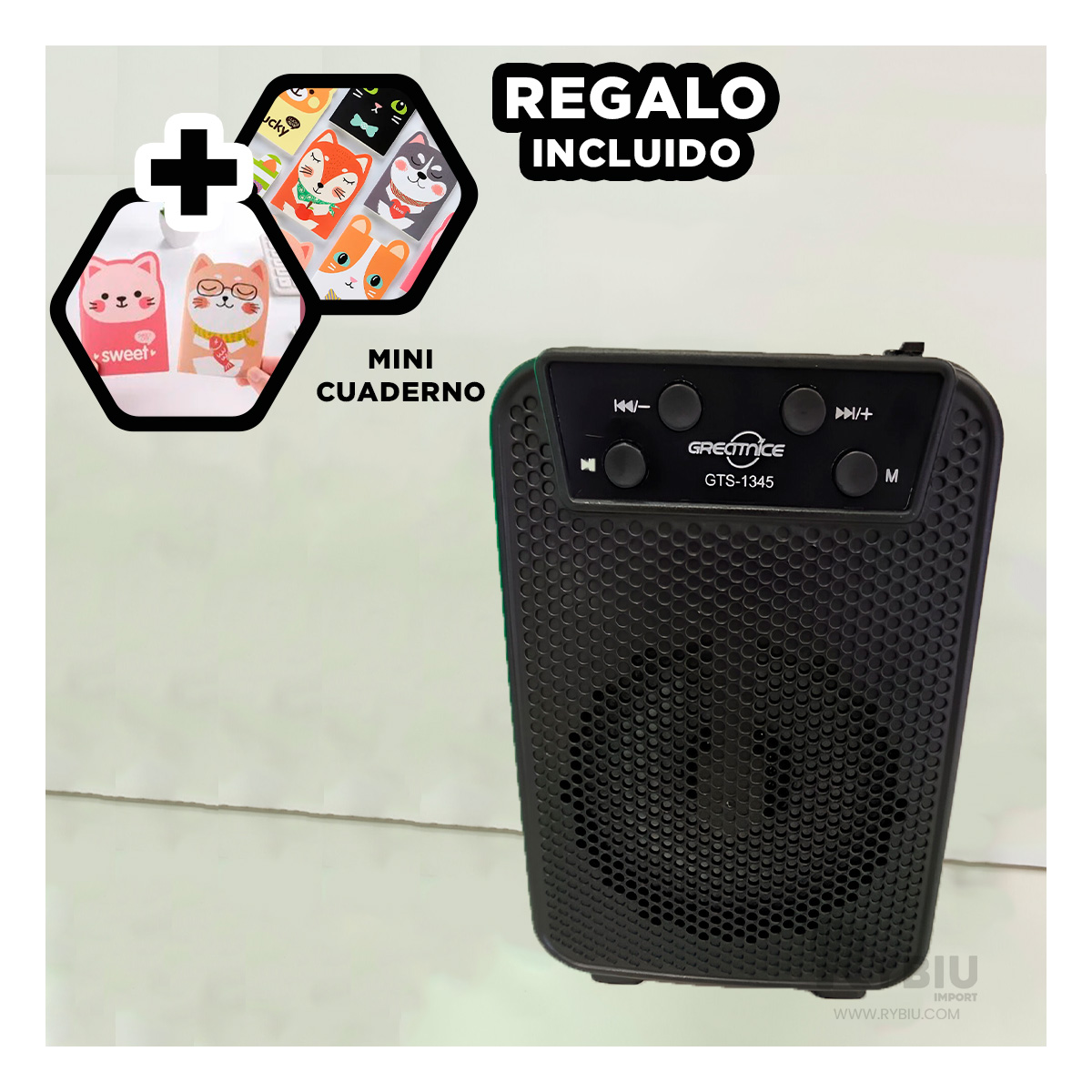 PARLANTE RYBIU GTS-1803 ALTAVOZ FUNCIONAL ENTRADA USB NEGRO + REGALO STICKERS - 1