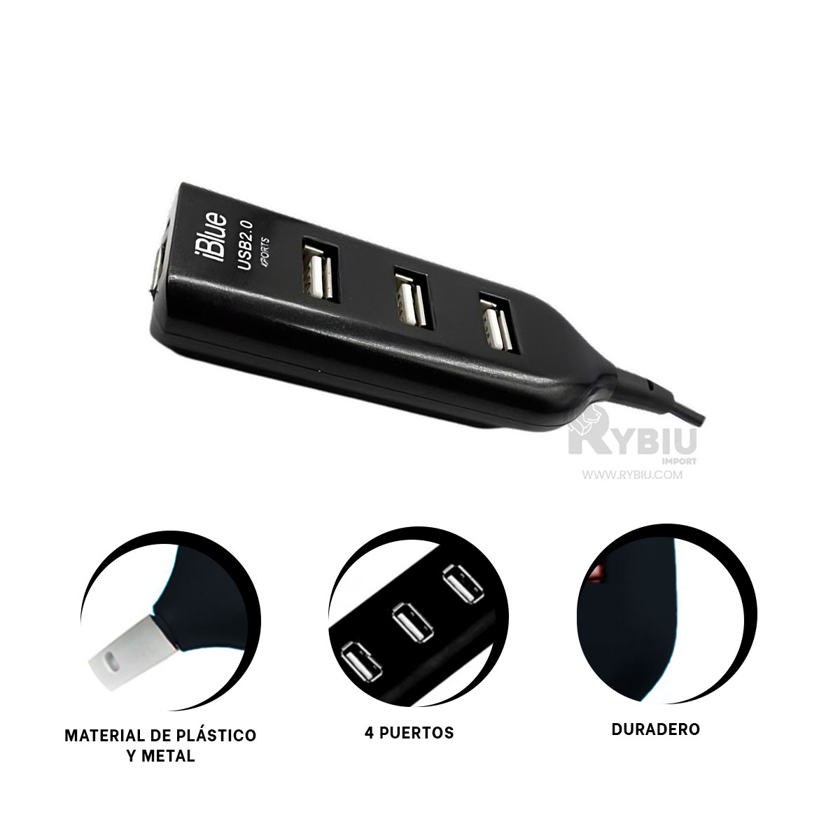 EXTENSION PARA USB 2.0 ALTA 4 PUERTOS RYBIU NEGRO + GIFT MINIAGENDA - 2
