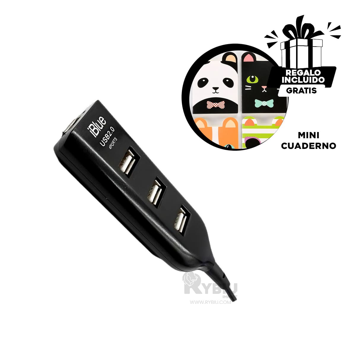 EXTENSION PARA USB 2.0 ALTA 4 PUERTOS RYBIU NEGRO + GIFT MINIAGENDA - 3