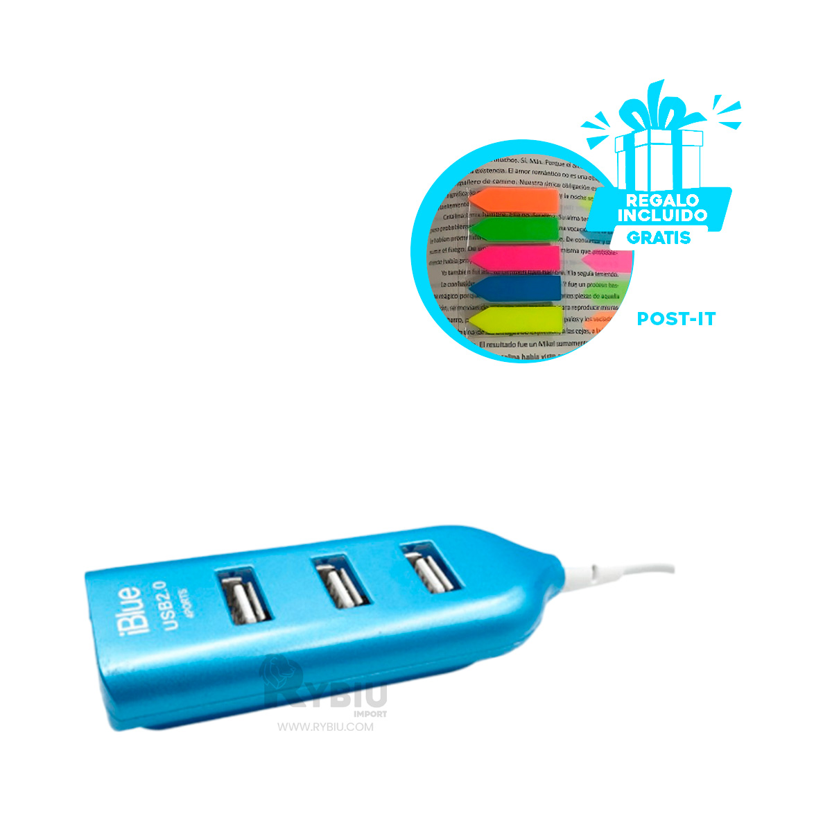 EXTENSION PORTATIL PARA USB 2.0 4 PUERTOS RYBIU TURQUEZA + REGALO STICKERS - 2