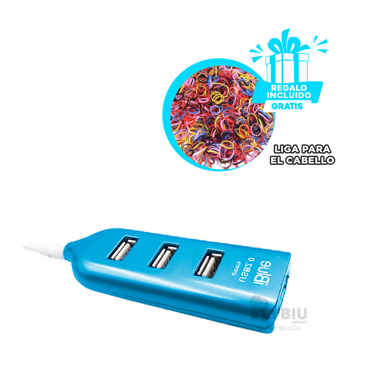 ADAPTADOR 4 PUERTOS RYBIU RESISTENTE EN TURQUEZA + REGALO LIGAS PARA PEINAR - 1