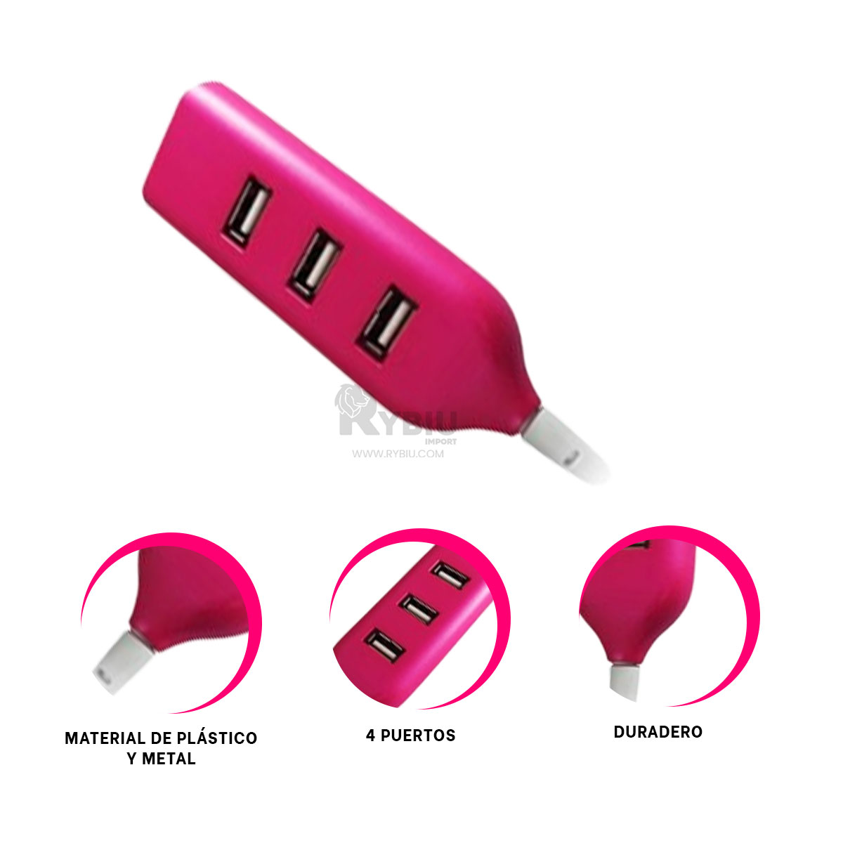 EXTENSION PARA USB 2.0 ALTA 4 PUERTOS RYBIU FUCSIA + GIFT MINIAGENDA - 3