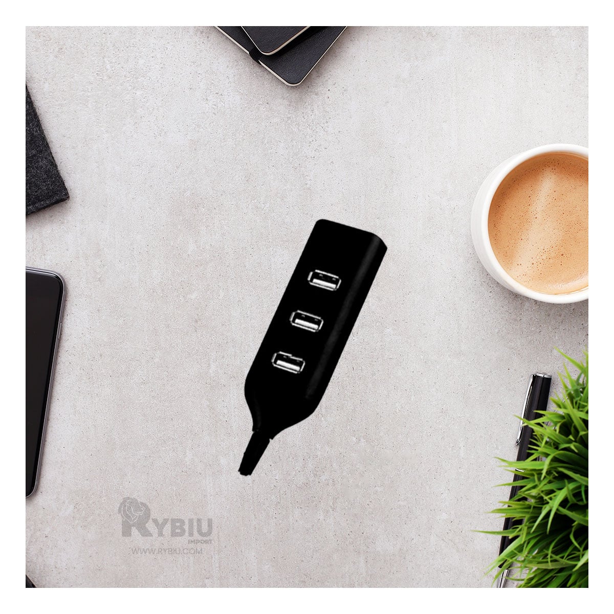 EXTENSION DE ALTA DURABILIDAD USB 4 PUERTOS RYBIU NEGRO + REGALO AGENDITA - 2