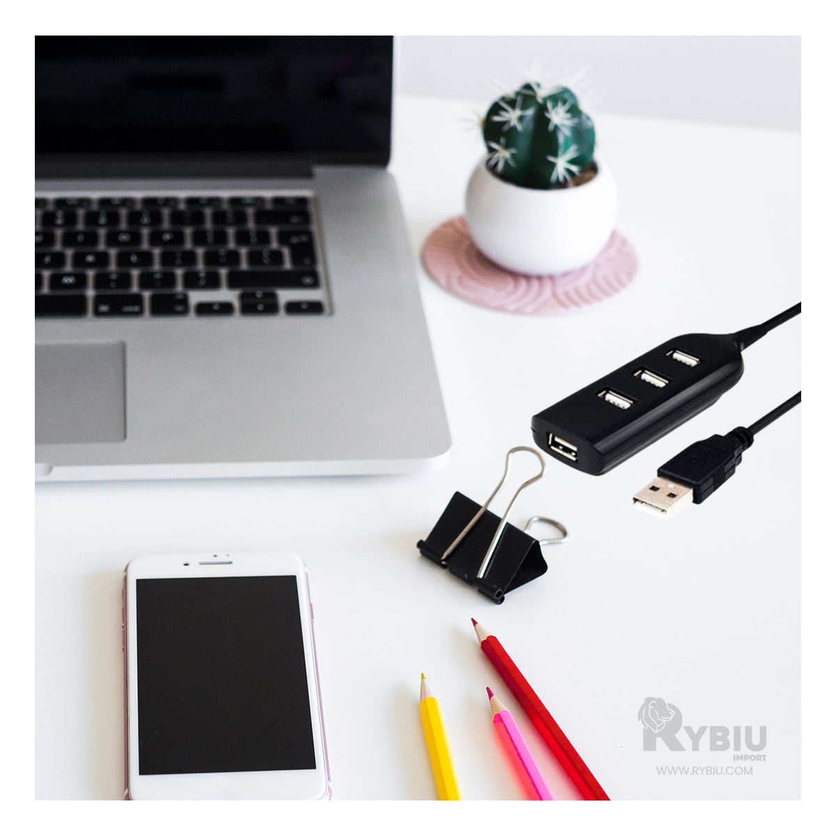 EXTENSION DE ALTA DURABILIDAD USB 4 PUERTOS RYBIU NEGRO + REGALO AGENDITA - 3