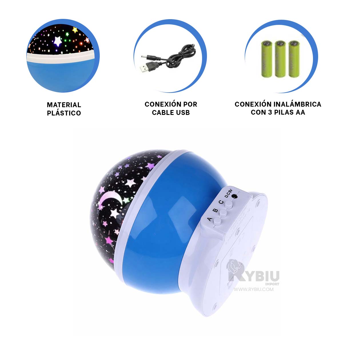 REFLECTOR RYBIU TE30255 INTERACTIVO PARA NIÑAS CELESTE + REGALO AGENDITA - 3