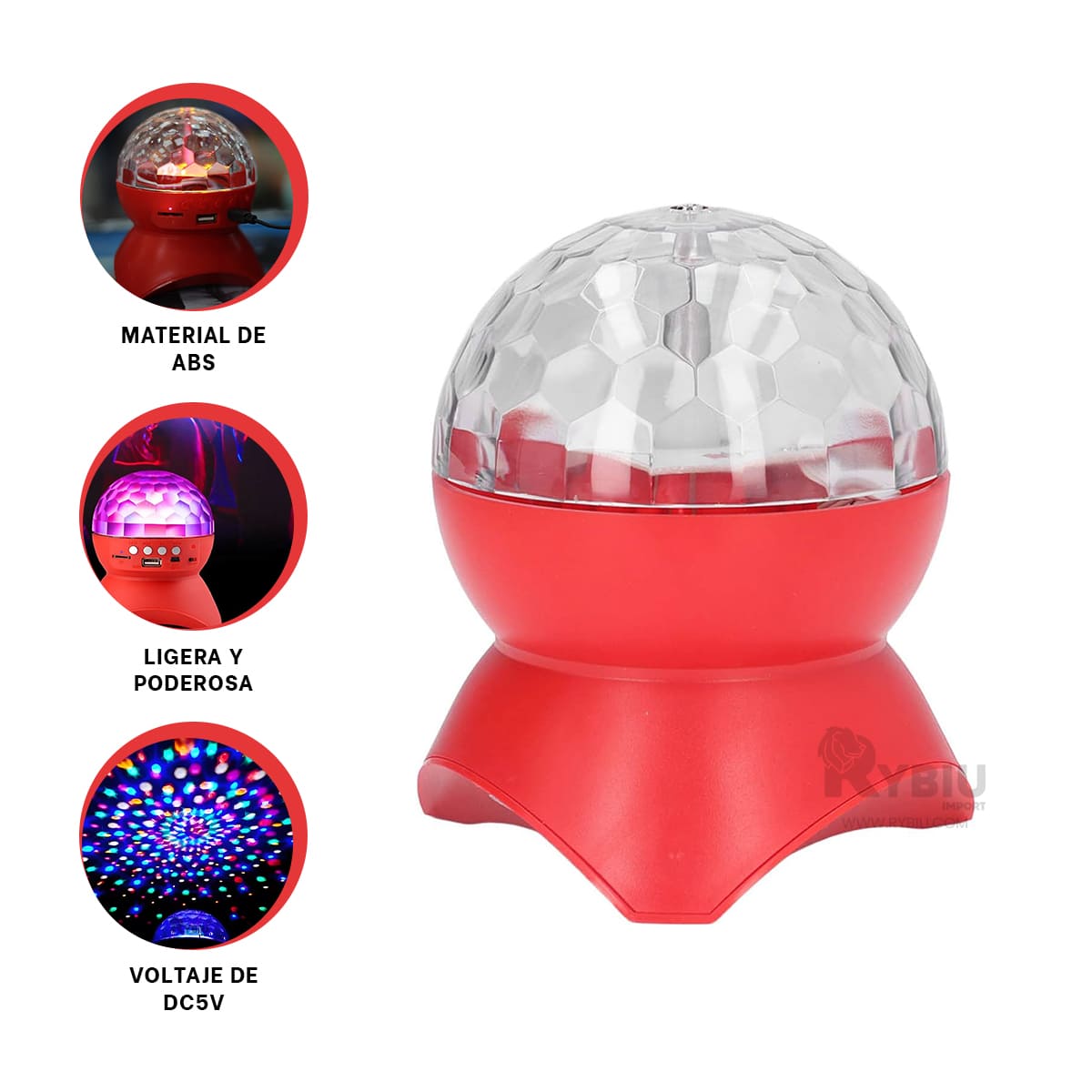 BOCINA PROYECTOR BLUETOOTH RYBIU TE30277 LUCES DIVERTIRSE ROJO + GIFT STICKERS - 2