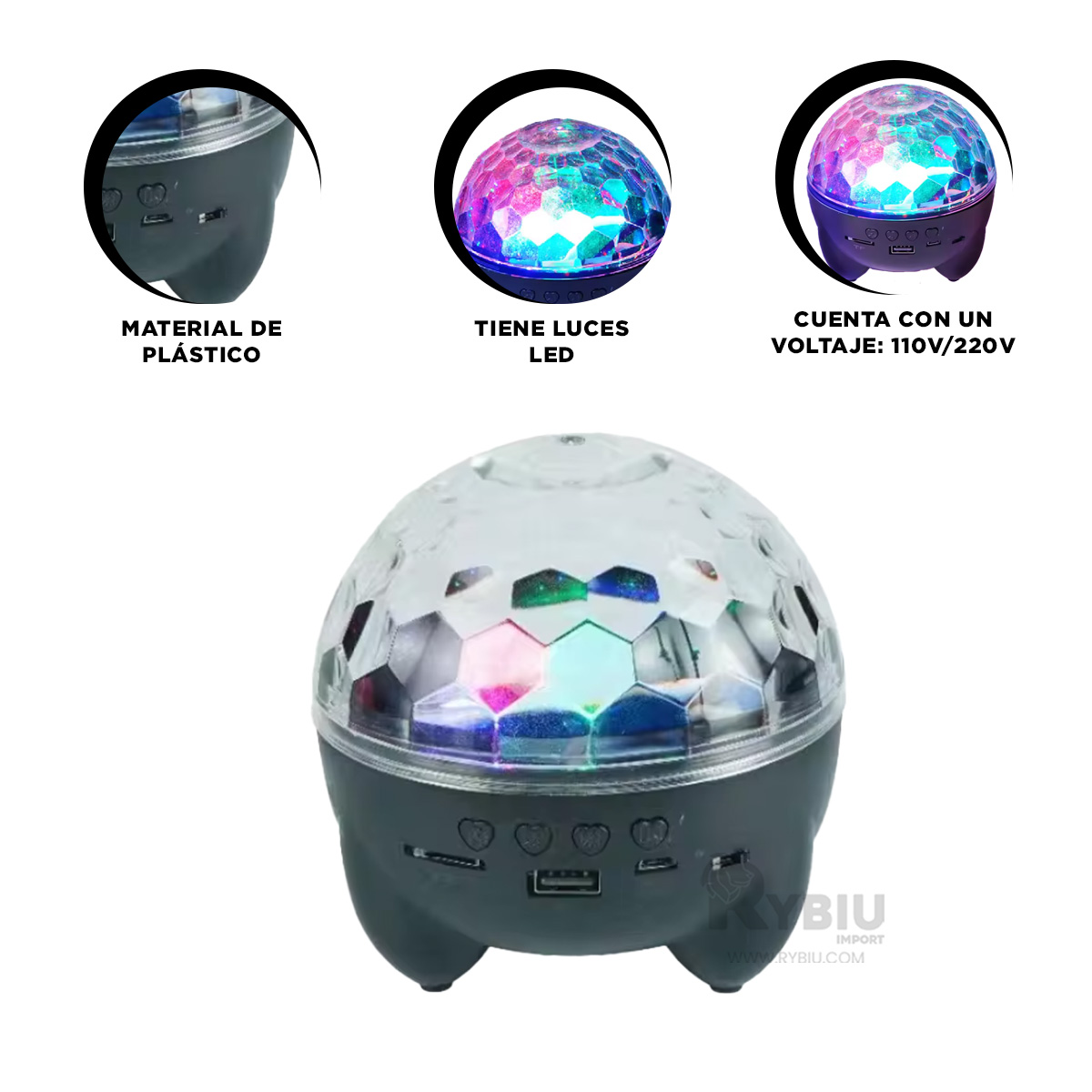 BOCINA PROYECTOR BLUETOOTH RYBIU TE30271 BRILLANTE LIGERO NEGRO + ENVOLTORIO REGALO - 3