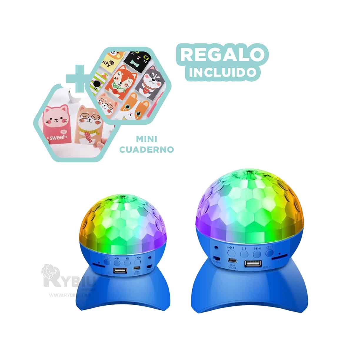 BOCINA PROYECTOR BLUETOOTH RYBIU TE30274 LUMINADOR DURABLE LUCES CELESTE + BANDERITAS ADHESIVAS - 1