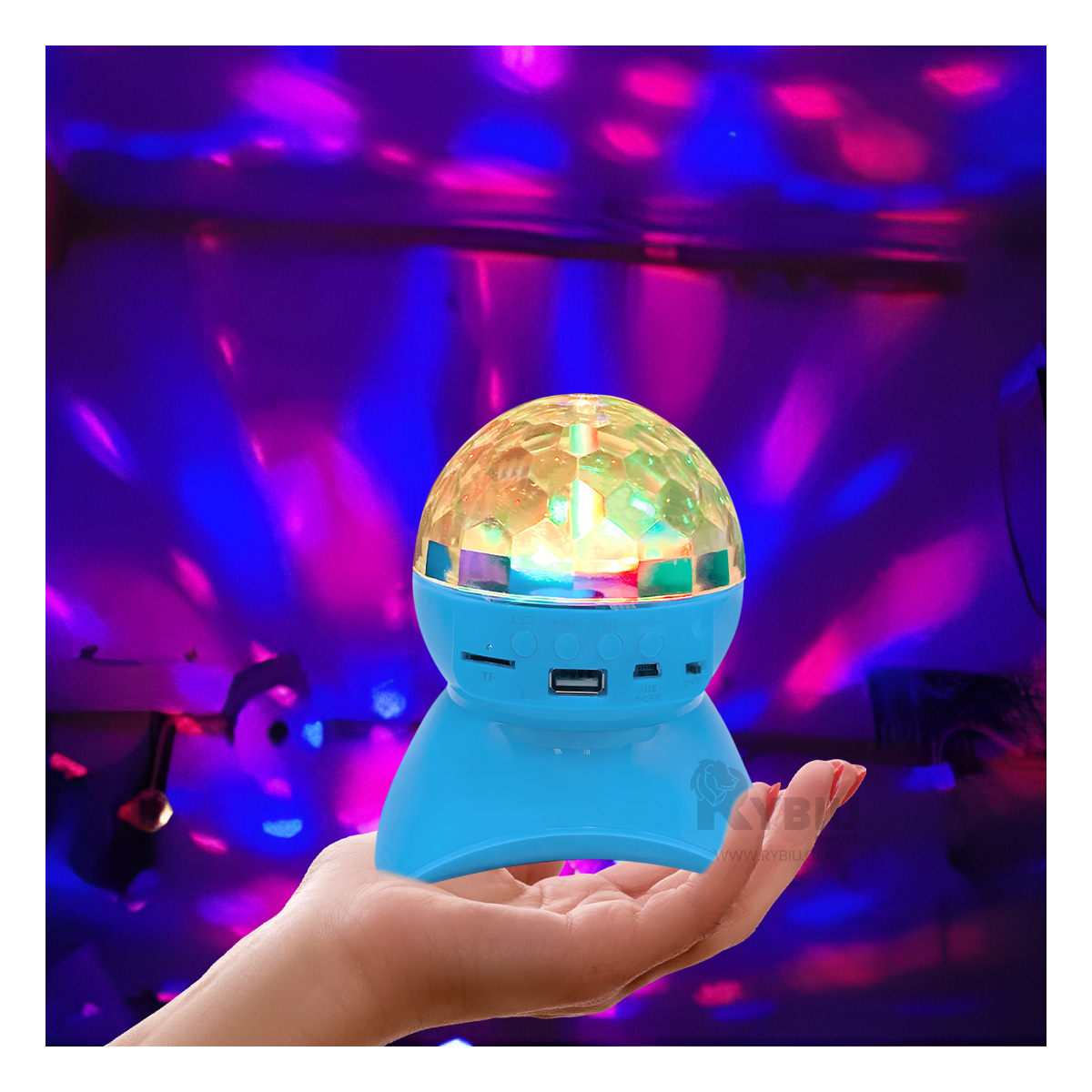 BOCINA PROYECTOR BLUETOOTH RYBIU TE30274 LUMINADOR DURABLE LUCES CELESTE + BANDERITAS ADHESIVAS - 3