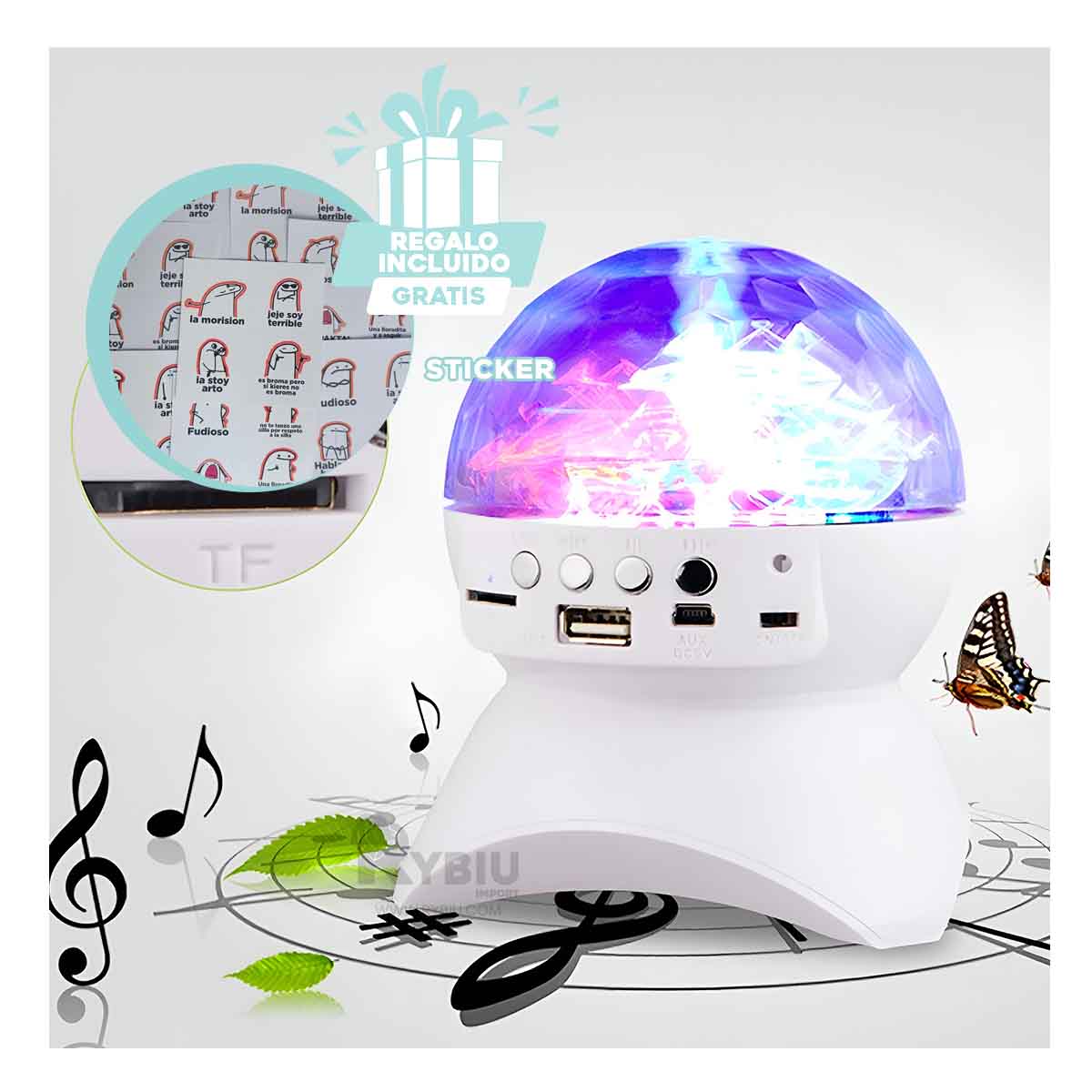 BOCINA PROYECTOR BLUETOOTH RYBIU TE30275 FIESTAS COLOR BLANCO + ENVOLTORIO REGALO - 1