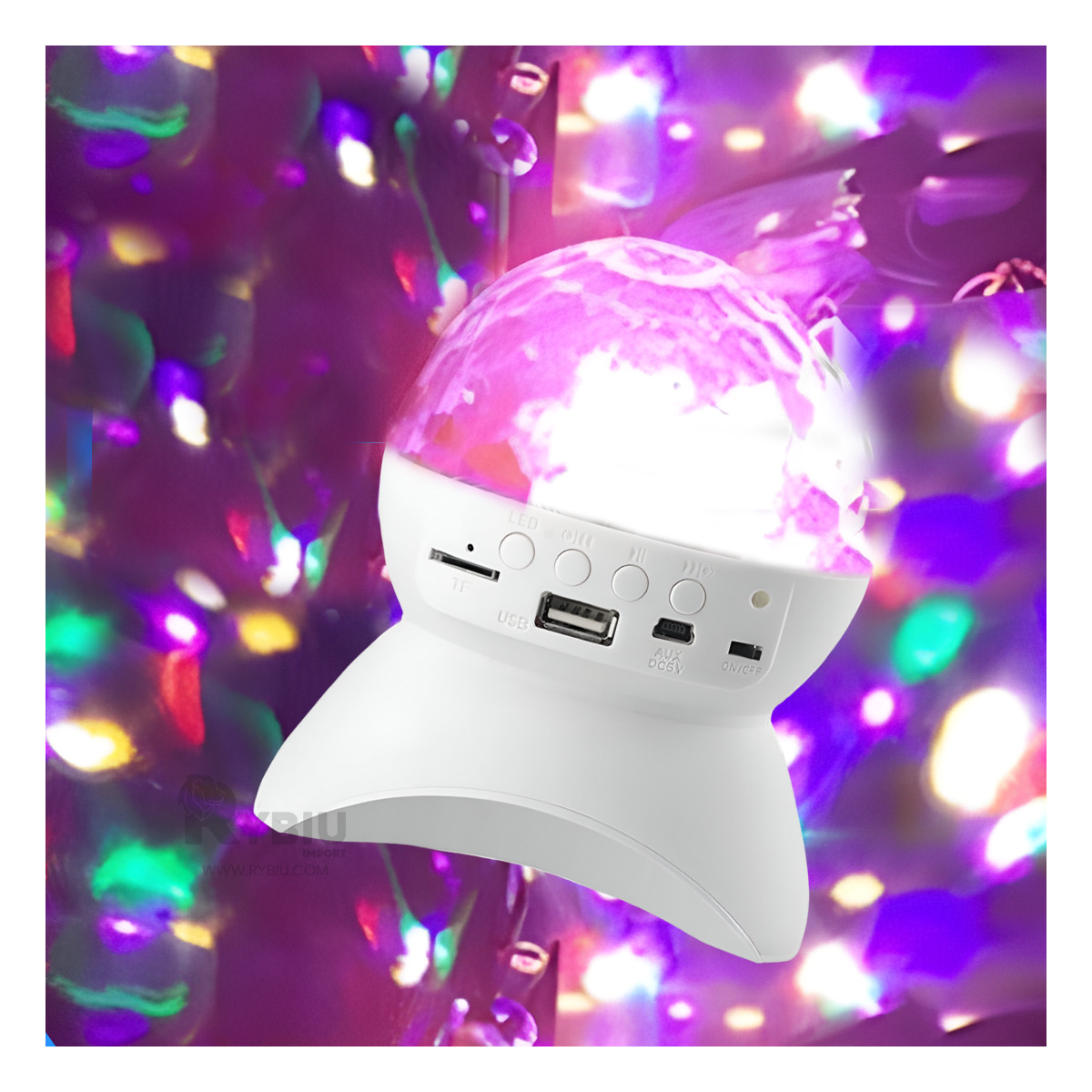 BOCINA PROYECTOR BLUETOOTH RYBIU TE30275 FIESTAS COLOR BLANCO + ENVOLTORIO REGALO - 2