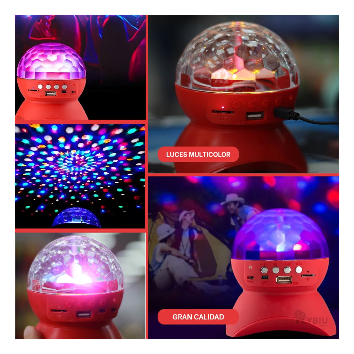 BOCINA PROYECTOR BLUETOOTH RYBIU TE30277 PORTABLE LIGERO TONO ROJO + REGALO STICKERS - 1