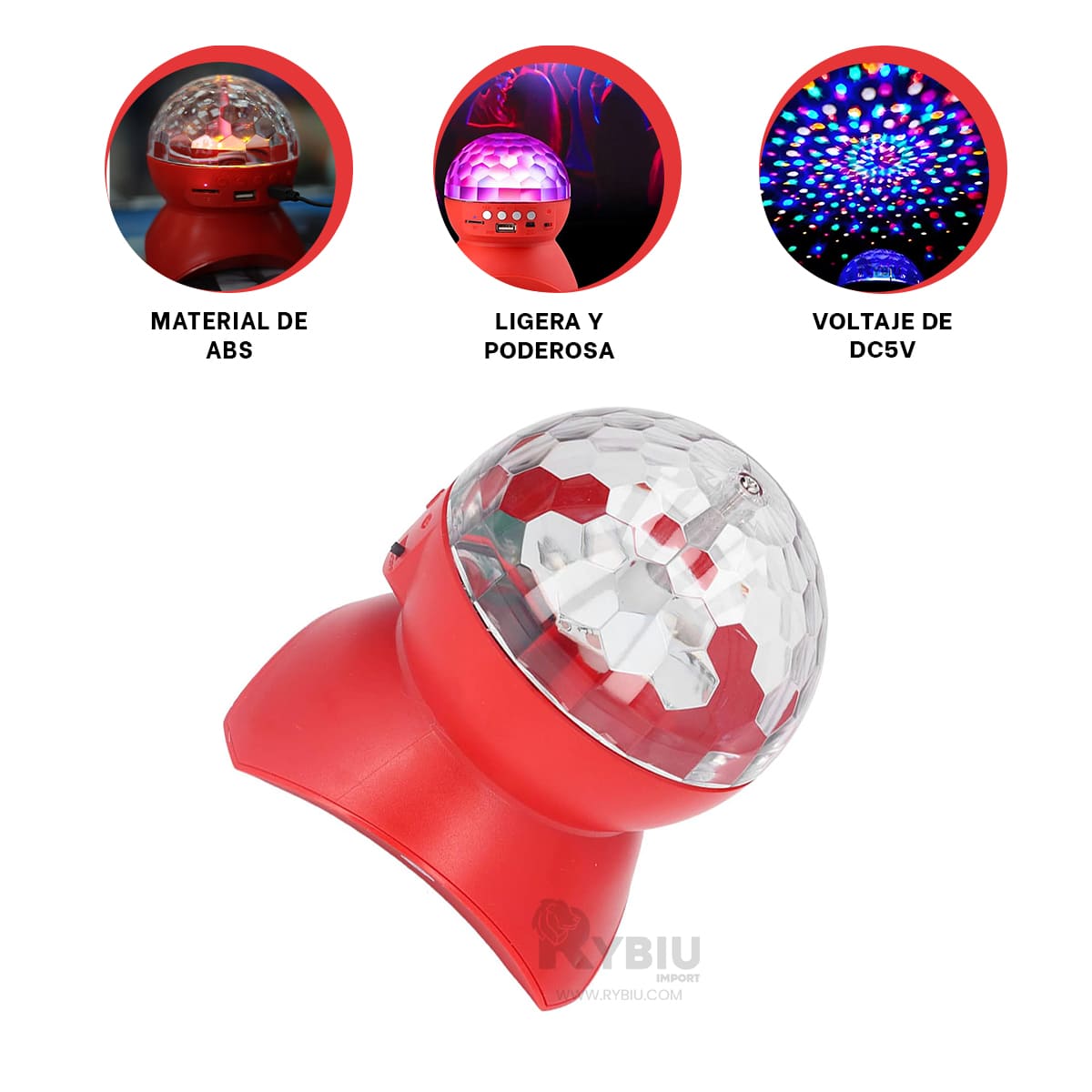 BOCINA PROYECTOR BLUETOOTH RYBIU TE30277 PORTABLE LIGERO TONO ROJO + REGALO STICKERS - 3