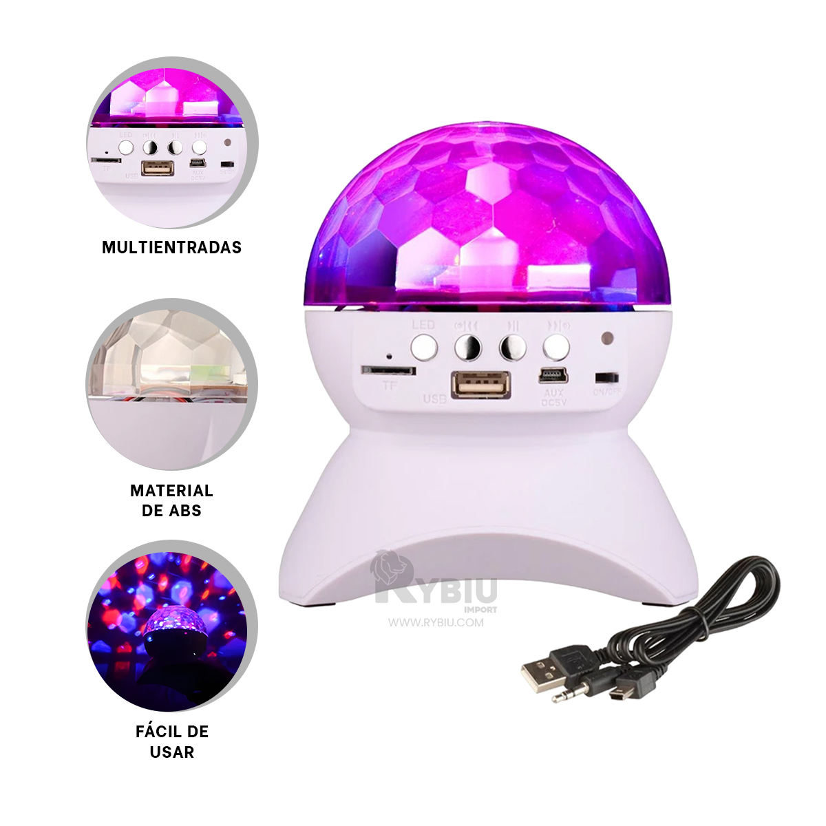 BOCINA PROYECTOR BLUETOOTH RYBIU TE30275 PORTABLE LIGERO TONO BLANCO + REGALO STICKERS - 3
