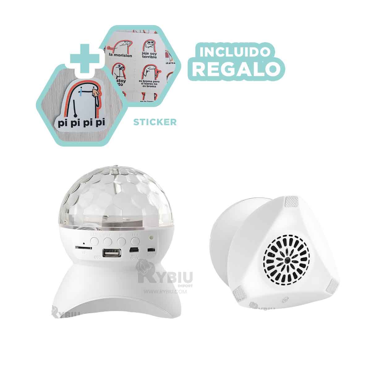 BOCINA PROYECTOR BLUETOOTH RYBIU TE30275 LUMINADOR DURABLE LUCES BLANCO + BANDERITAS ADHESIVAS - 1