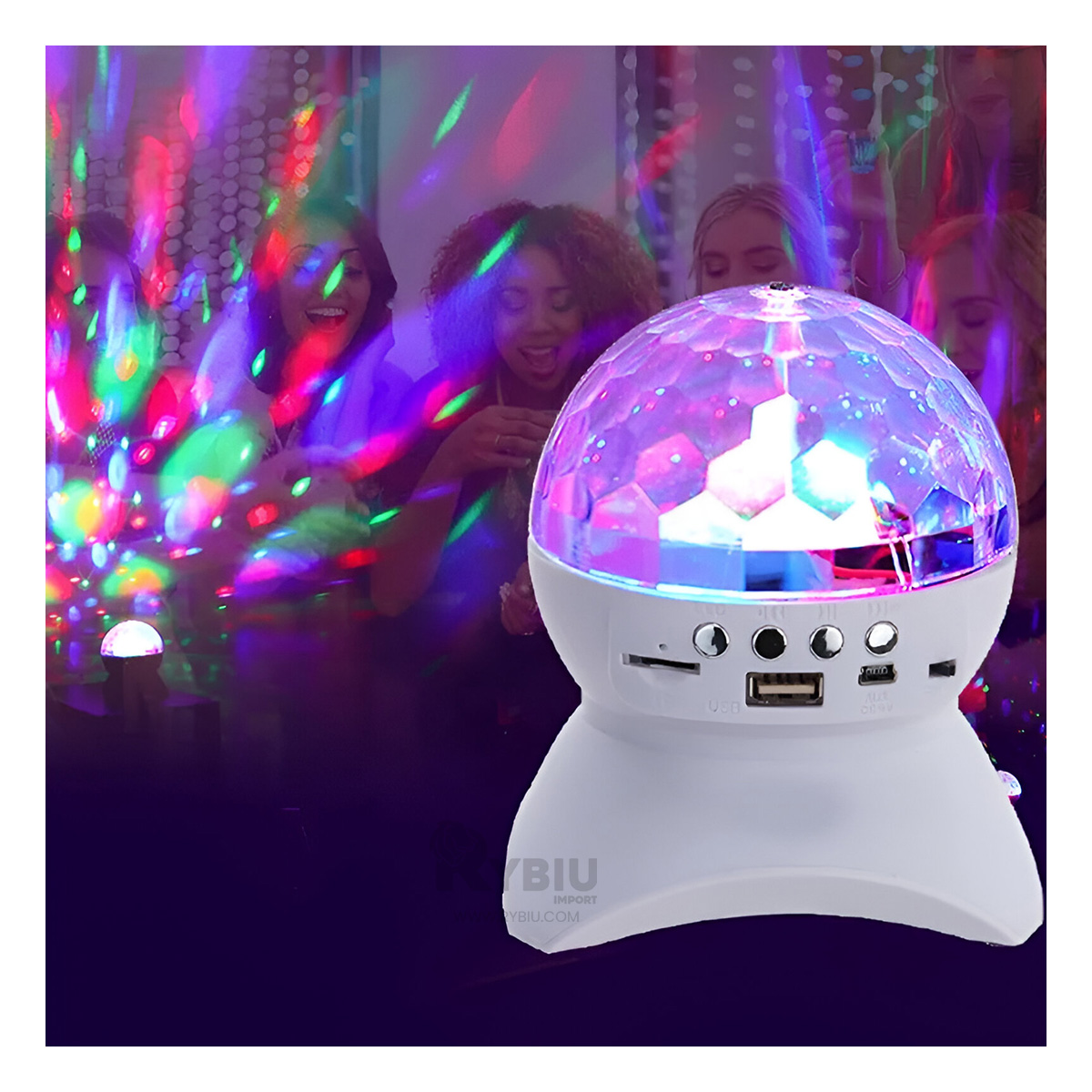 BOCINA PROYECTOR BLUETOOTH RYBIU TE30275 LUMINADOR DURABLE LUCES BLANCO + BANDERITAS ADHESIVAS - 2