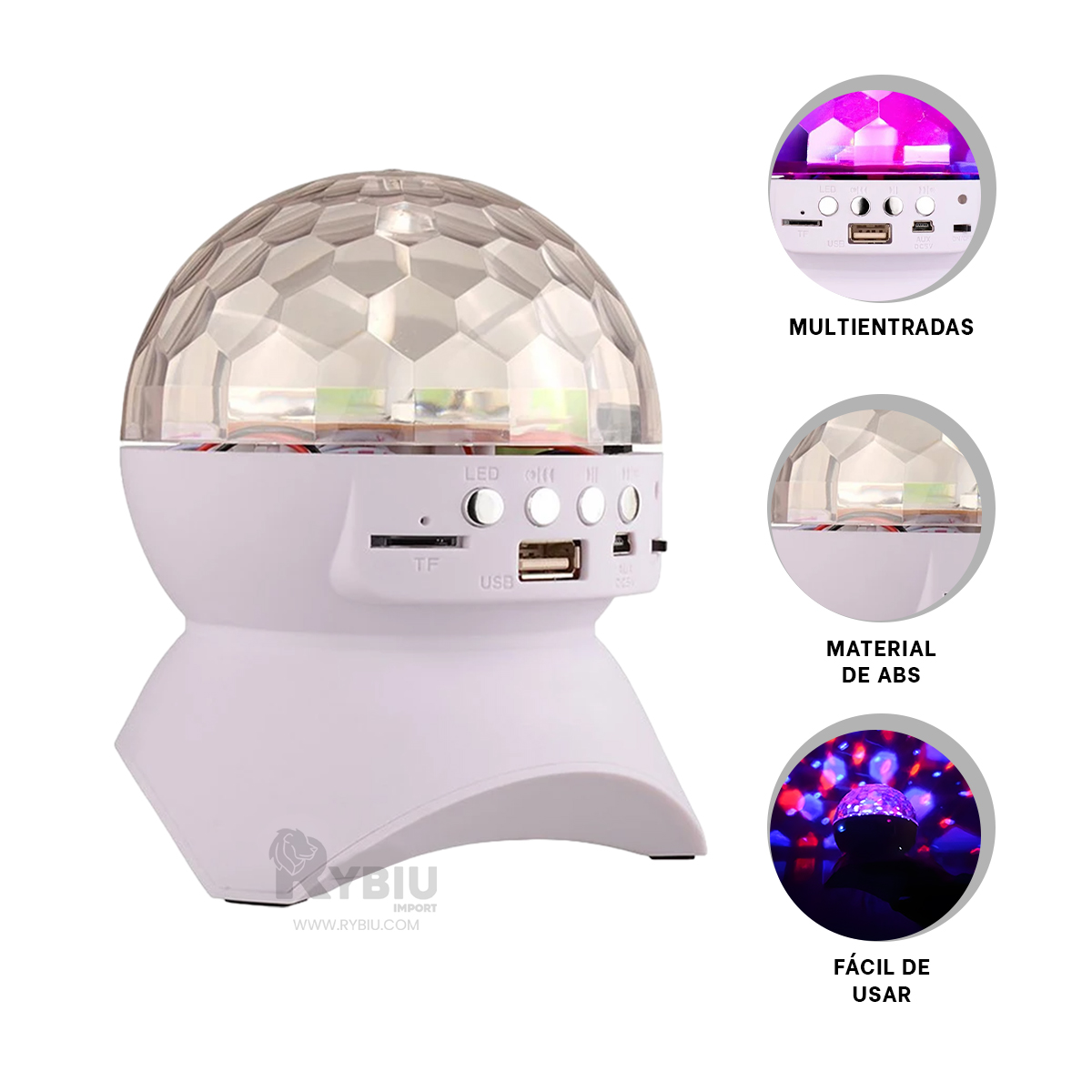 BOCINA PROYECTOR BLUETOOTH RYBIU TE30275 LUMINADOR DURABLE LUCES BLANCO + BANDERITAS ADHESIVAS - 3