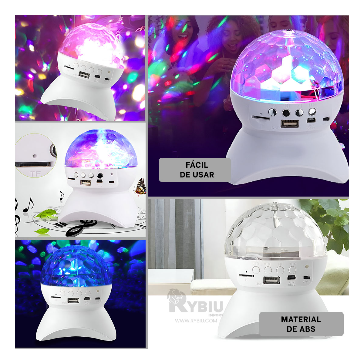 BOCINA PROYECTOR BLUETOOTH RYBIU TE30275 LUMINADOR RESISTENTE BLANCO + REGALO LIGAS PEINAR - 2