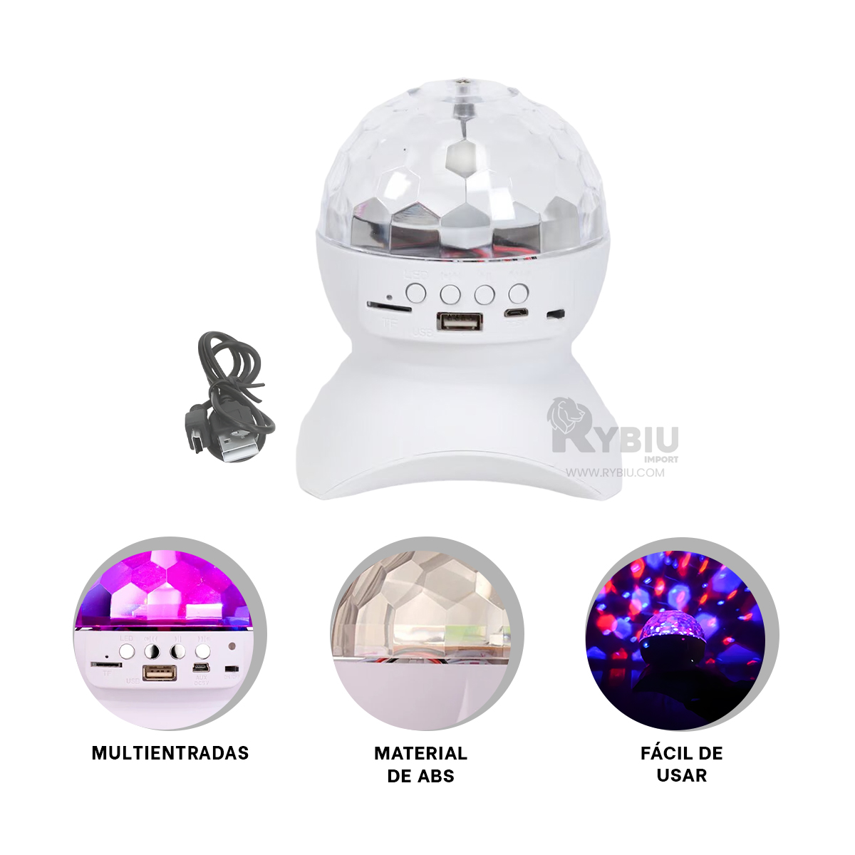 BOCINA PROYECTOR BLUETOOTH RYBIU TE30275 LUMINADOR RESISTENTE BLANCO + REGALO LIGAS PEINAR - 3